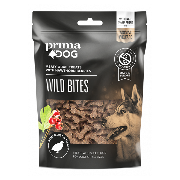 Primadog Wild Bites - Bocconcini Morbidi Quaglia e Bacche di Biancospino, 150g