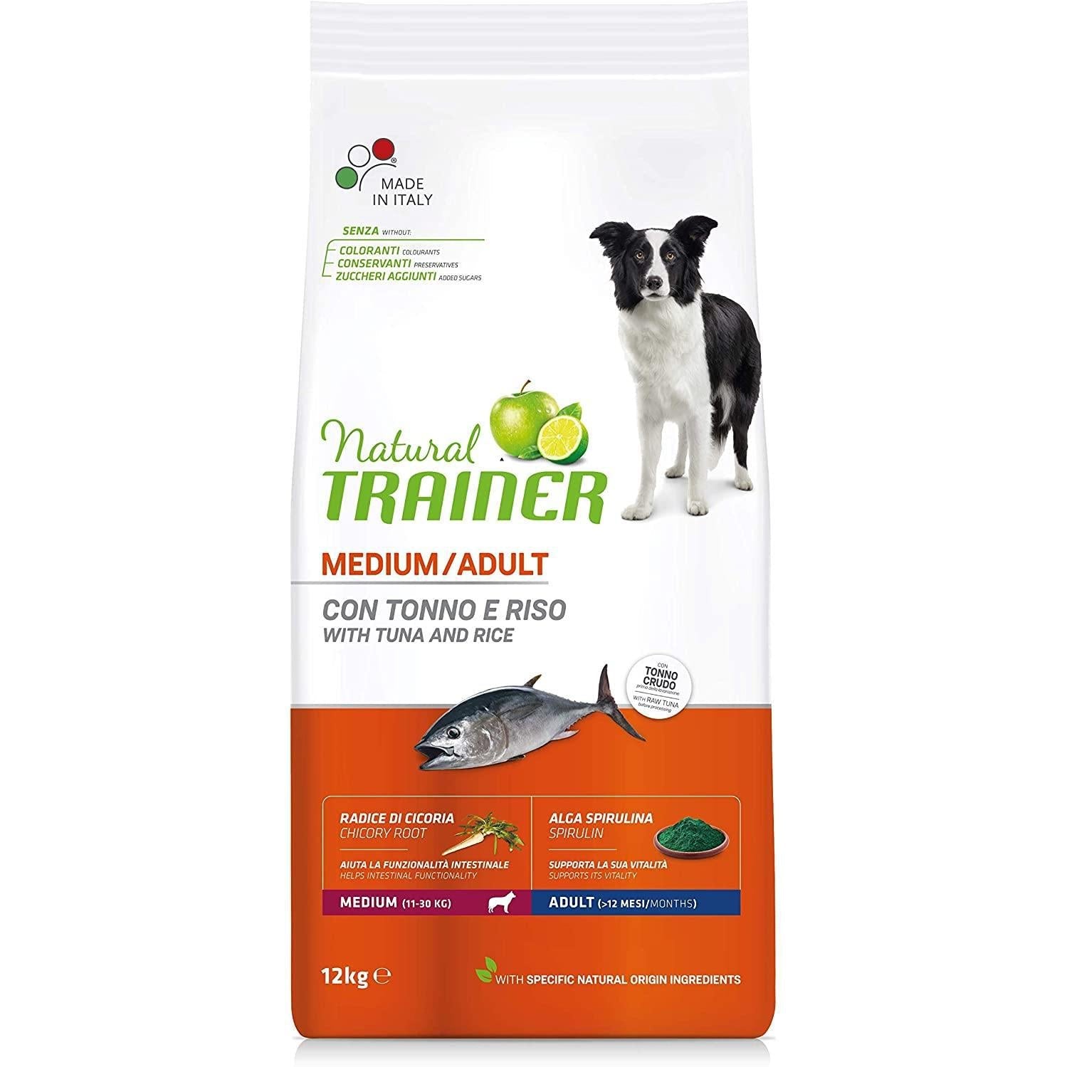 Natural Trainer per cani Medium Adult Tonno e Riso 12 kg