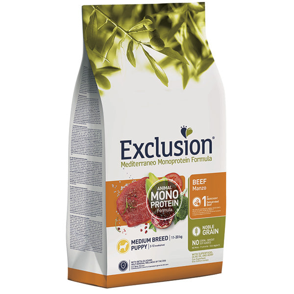 Exclusion - Mediterraneo Monoprotein Puppy Medium Breed con Manzo 12 KG