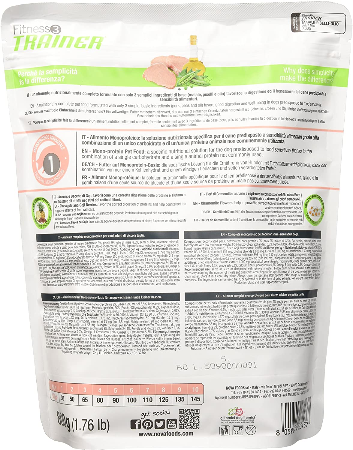 NT SENSITIVE DOG NO GLUTEN ADULT MINI MAIALE 800GR