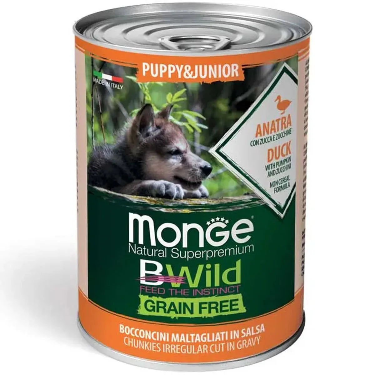 24x400g Monge BWild Puppy&Junior Anatra - Cuccioli Tutte Taglie