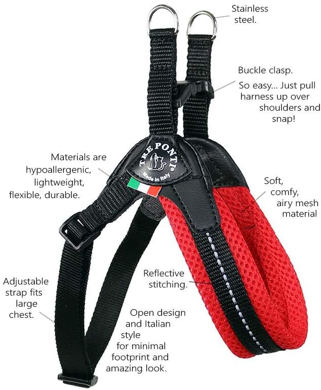 Tre Ponti - Imbracatura Regolabile e Traspirante, Taglia 1, Circonferenza 28-37 cm, Peso 1-3 kg, Rosso