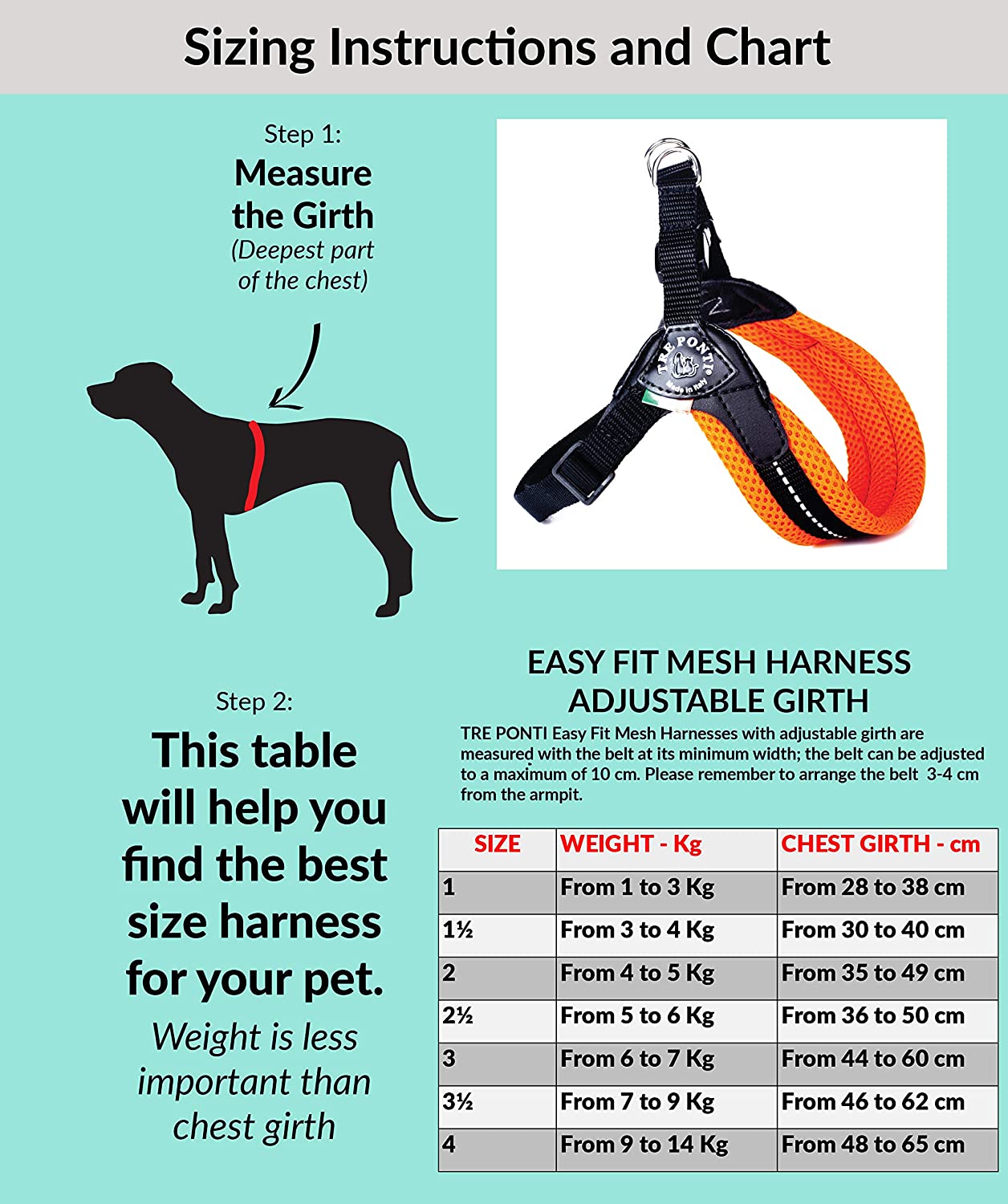 Tre Ponti Pettorina Easy Fit Rete Sottopancia Regolabile Rosso Mis.2,5