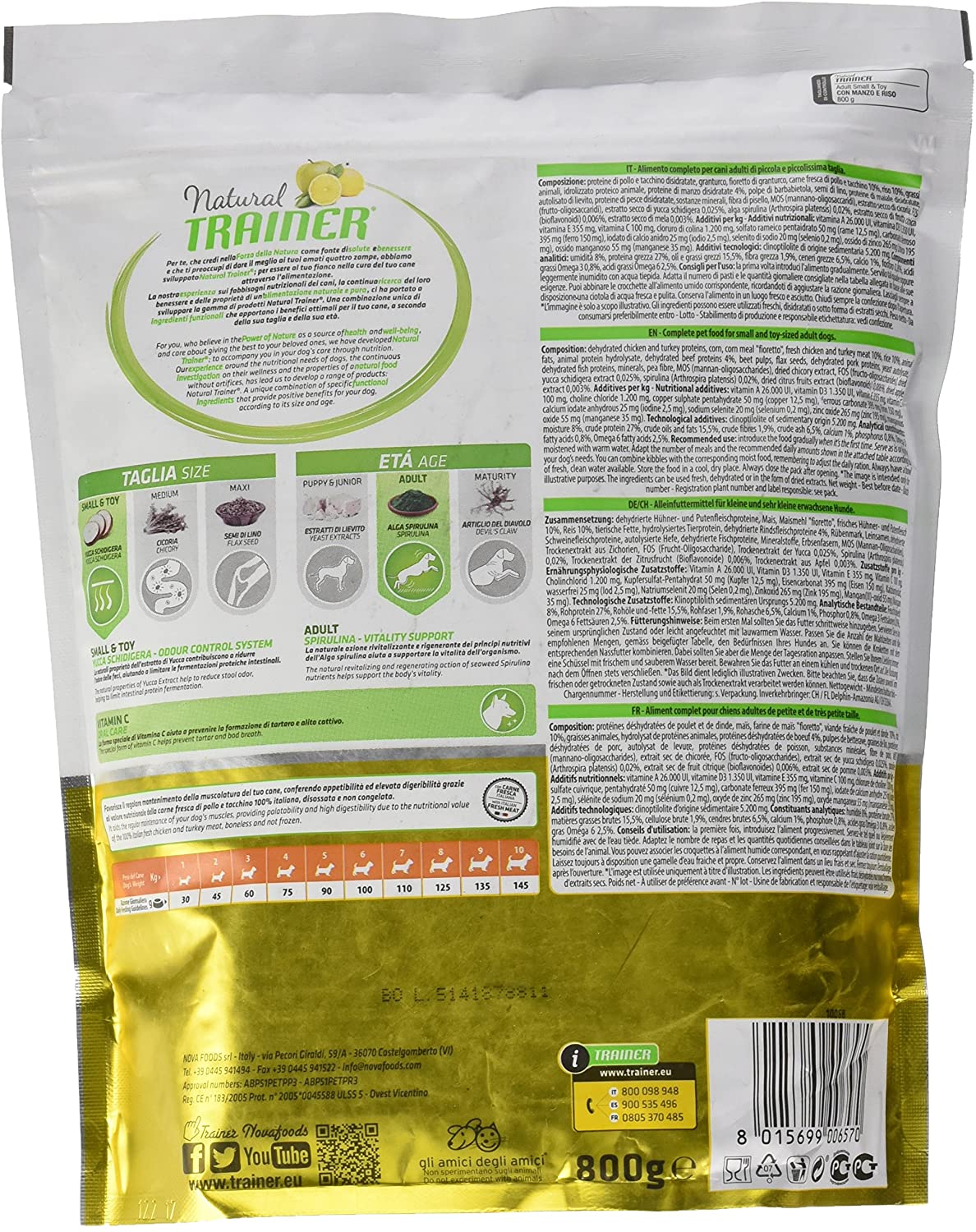 Natural Trainer Adult Small & Toy Manzo 800g - Cani Adulti