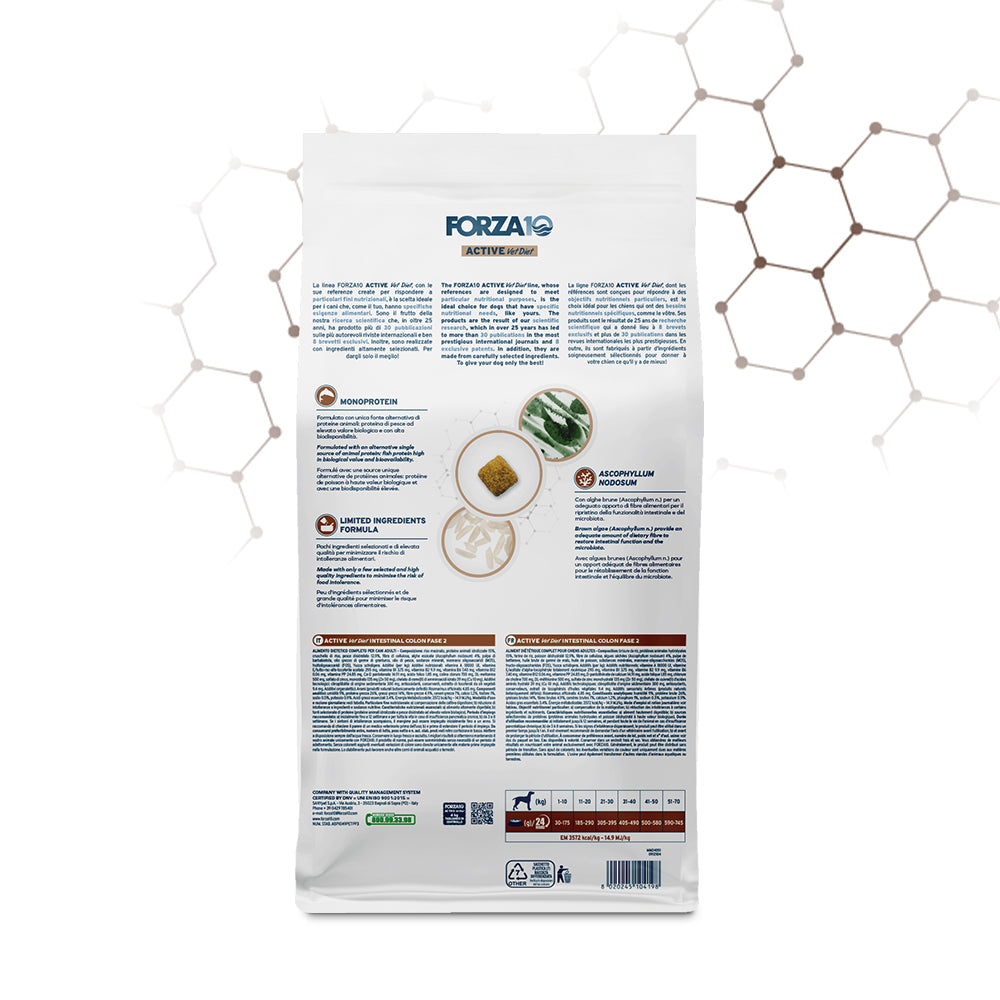 Forza10 Intestinal Colon Fase 2 2x10kg cane adulto, alimento dietetico completo con pesce e alghe brune per equilibrio intestinale