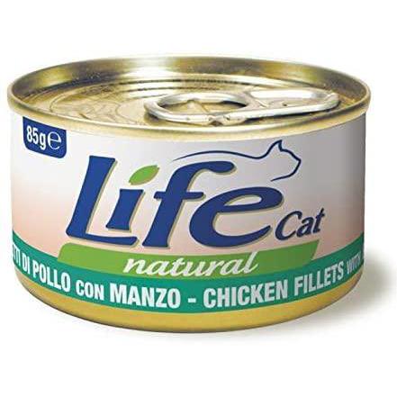 Life Cat Natural Filetti di Pollo con Manzo 85g - Cibo Umido per Gatti