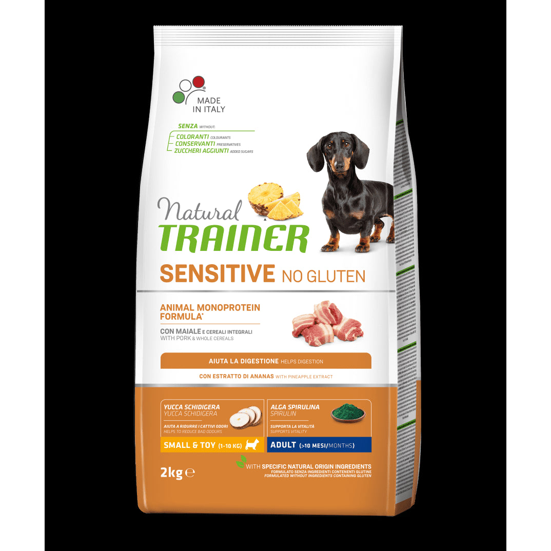 Natural Trainer Cibo per Cani Small & Toy Adult con Maiale e Cereali Integrali, 2kg