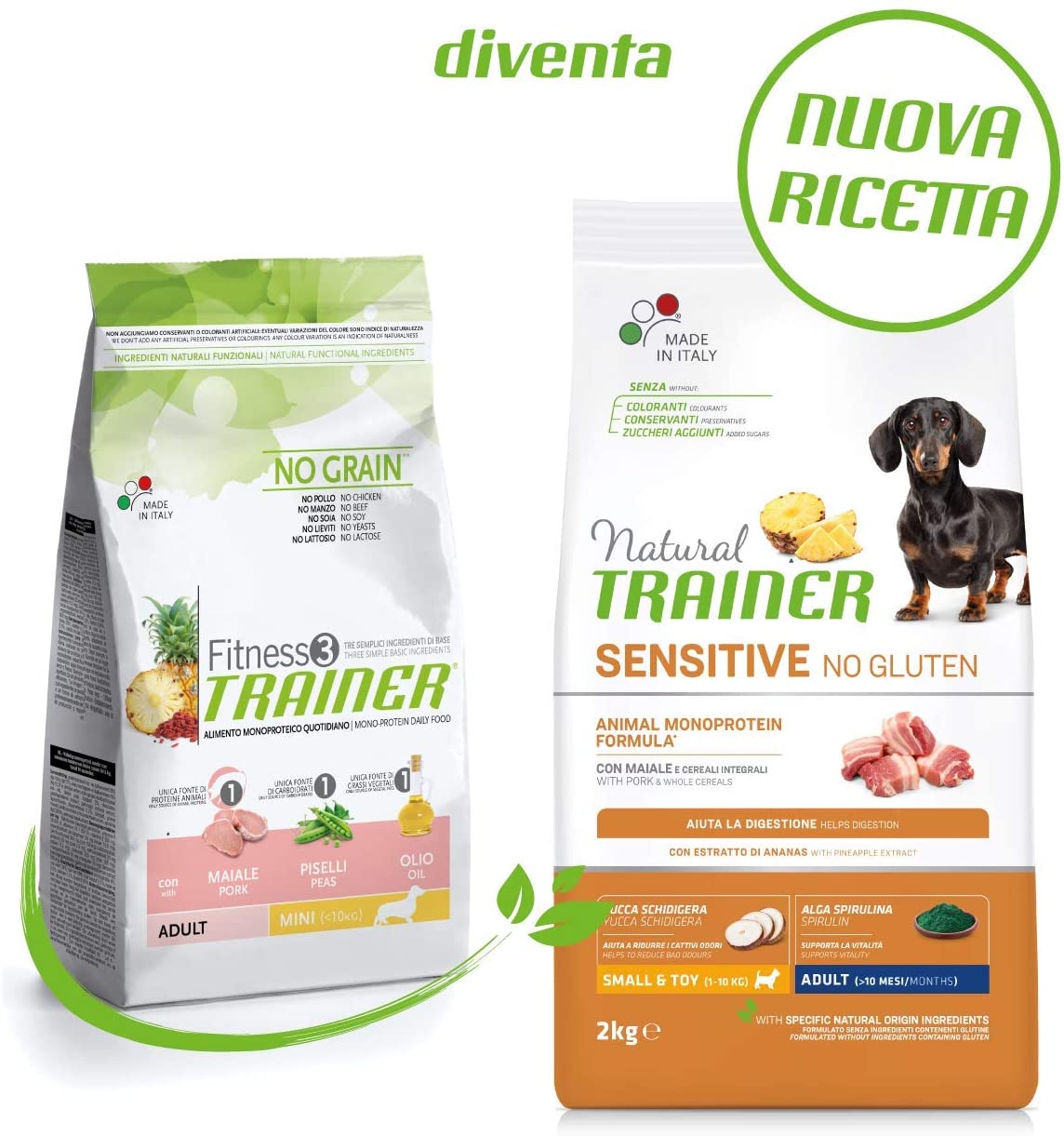 Natural Trainer Cibo per Cani Small & Toy Adult con Maiale e Cereali Integrali, 2kg