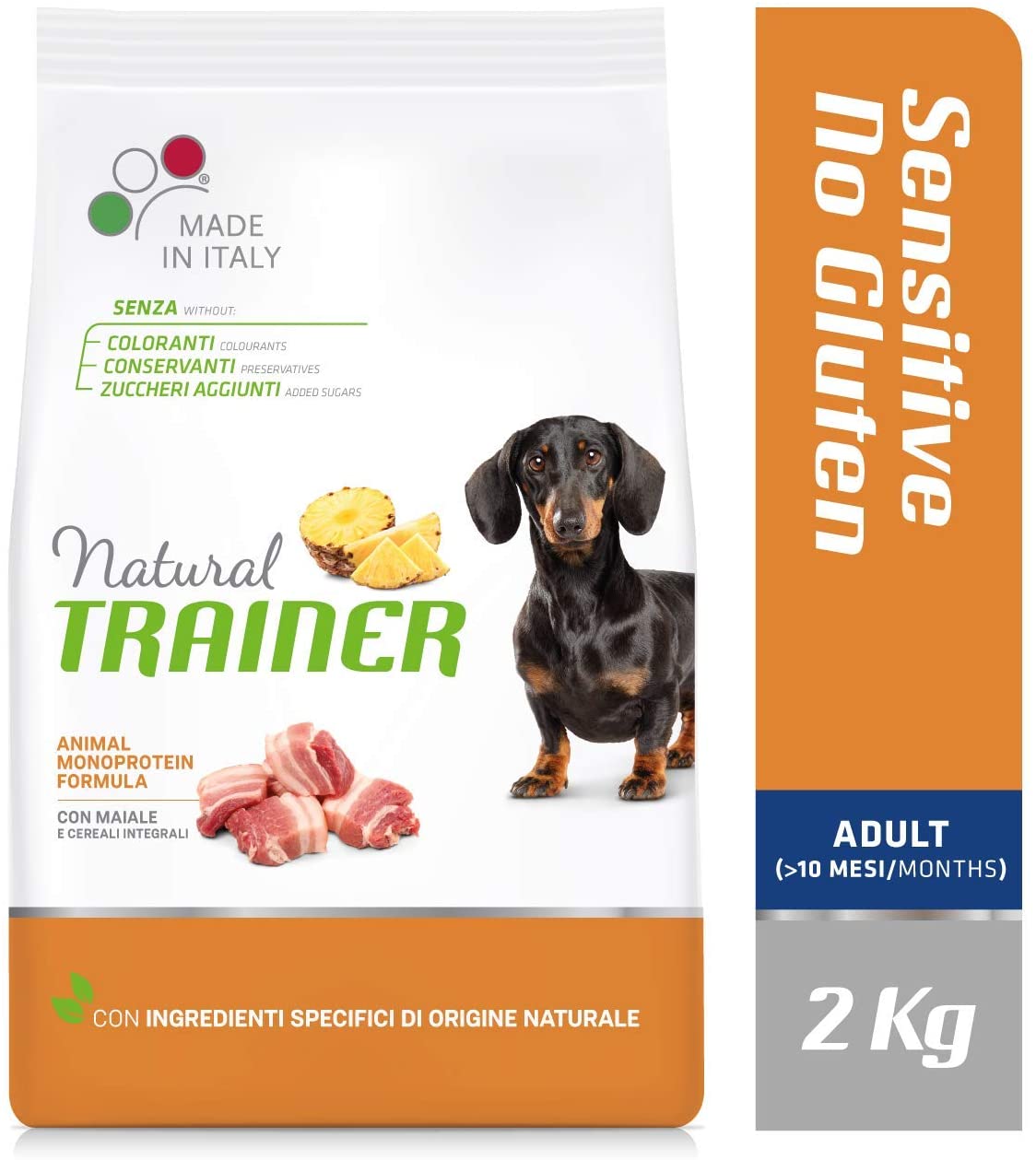 Natural Trainer Cibo per Cani Small & Toy Adult con Maiale e Cereali Integrali, 2kg