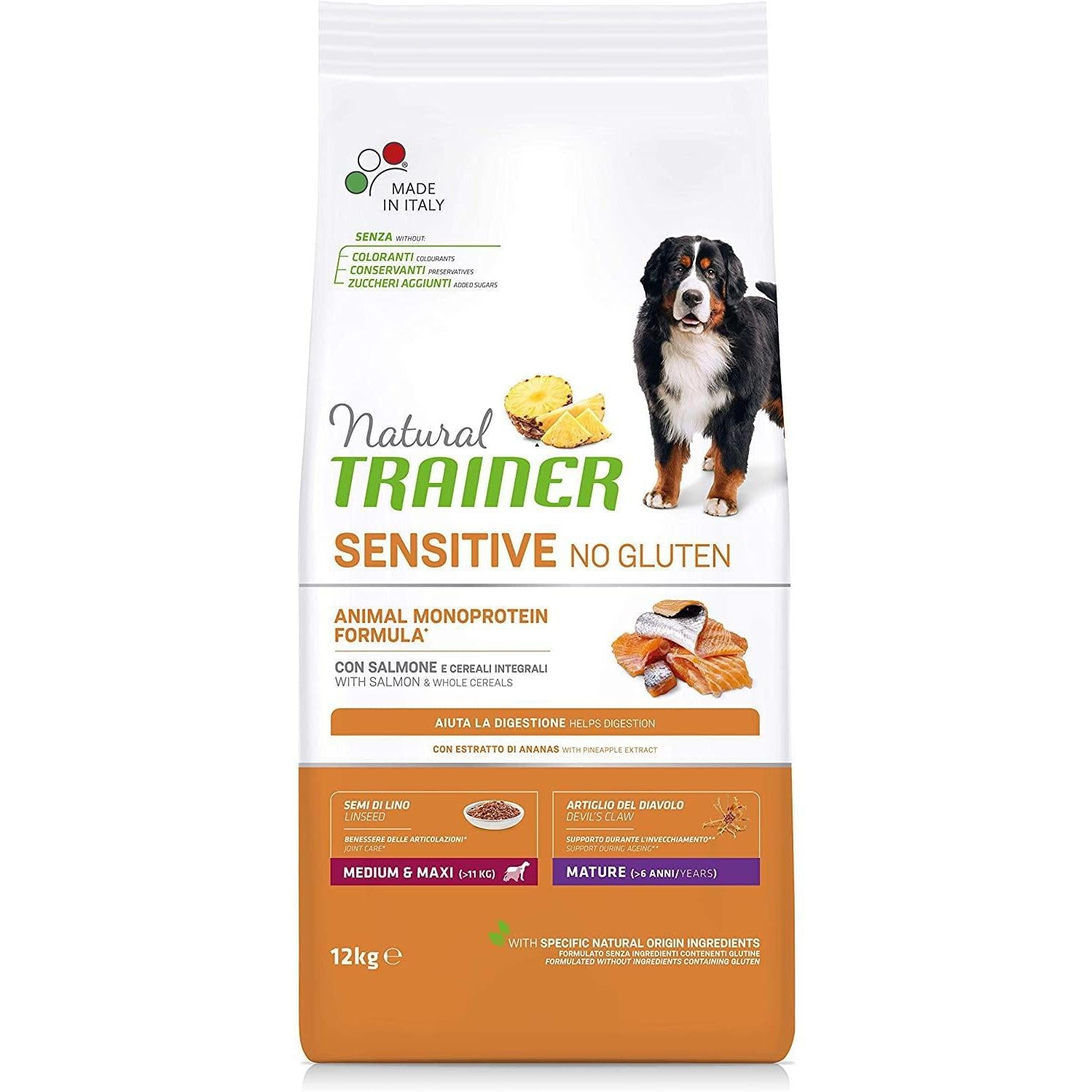 Natural Trainer Maturity Medium/Maxi Salmone 12kg No Gluten - Cane Adulto