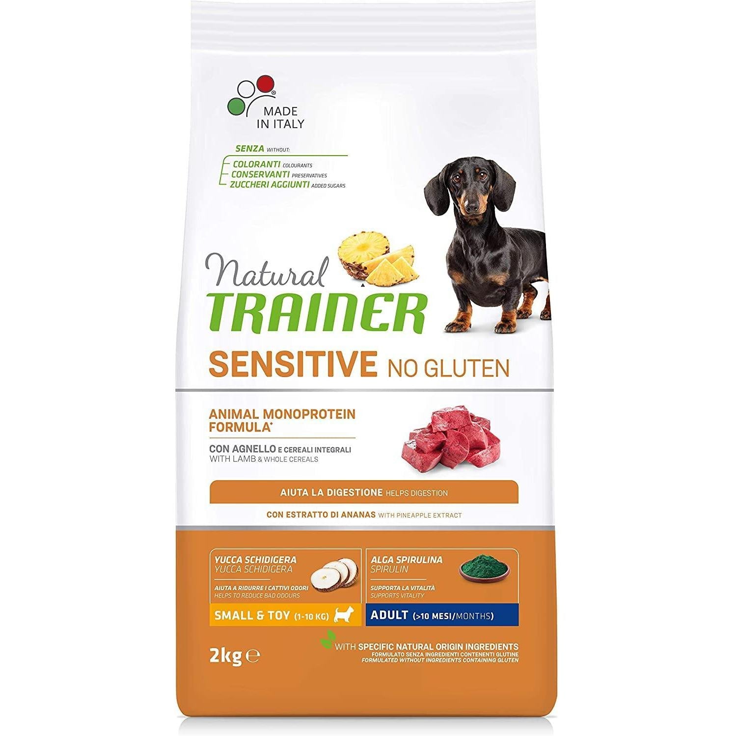 Natural Trainer Sensitive No Gluten - Cibo per Cani Small&Toy Adult con Agnello e Cereali Integrali 2kg