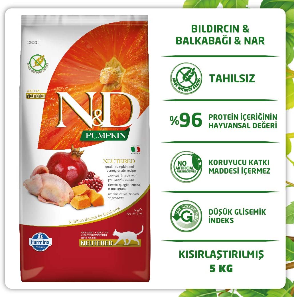 Farmina N&D Grain Free Neutered Adult Quaglia, Zucca e Melograno 5kg