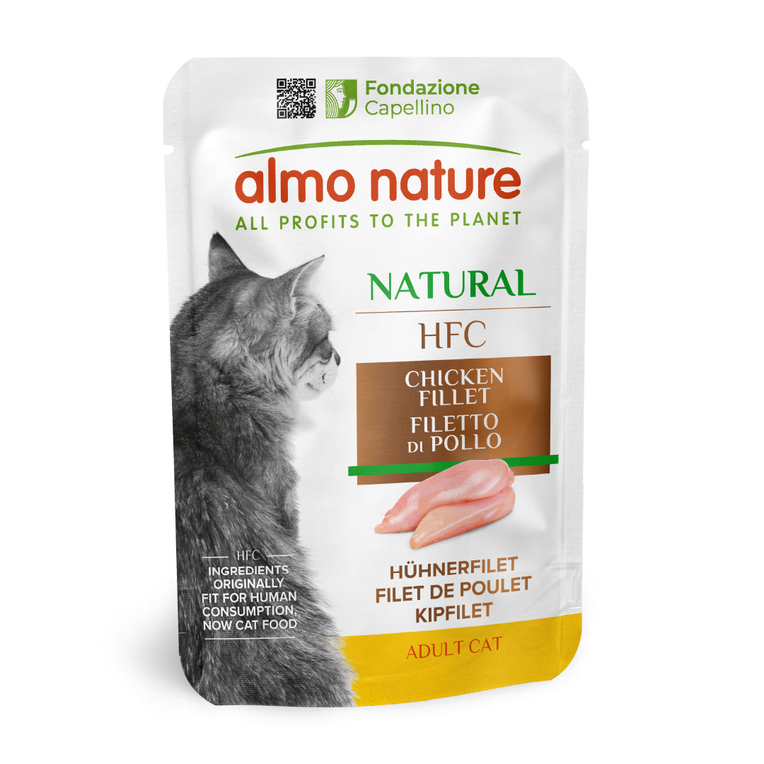 Busta Almo Nature HFC Natural 55 g per gatti adulti con filetti di pollo naturali