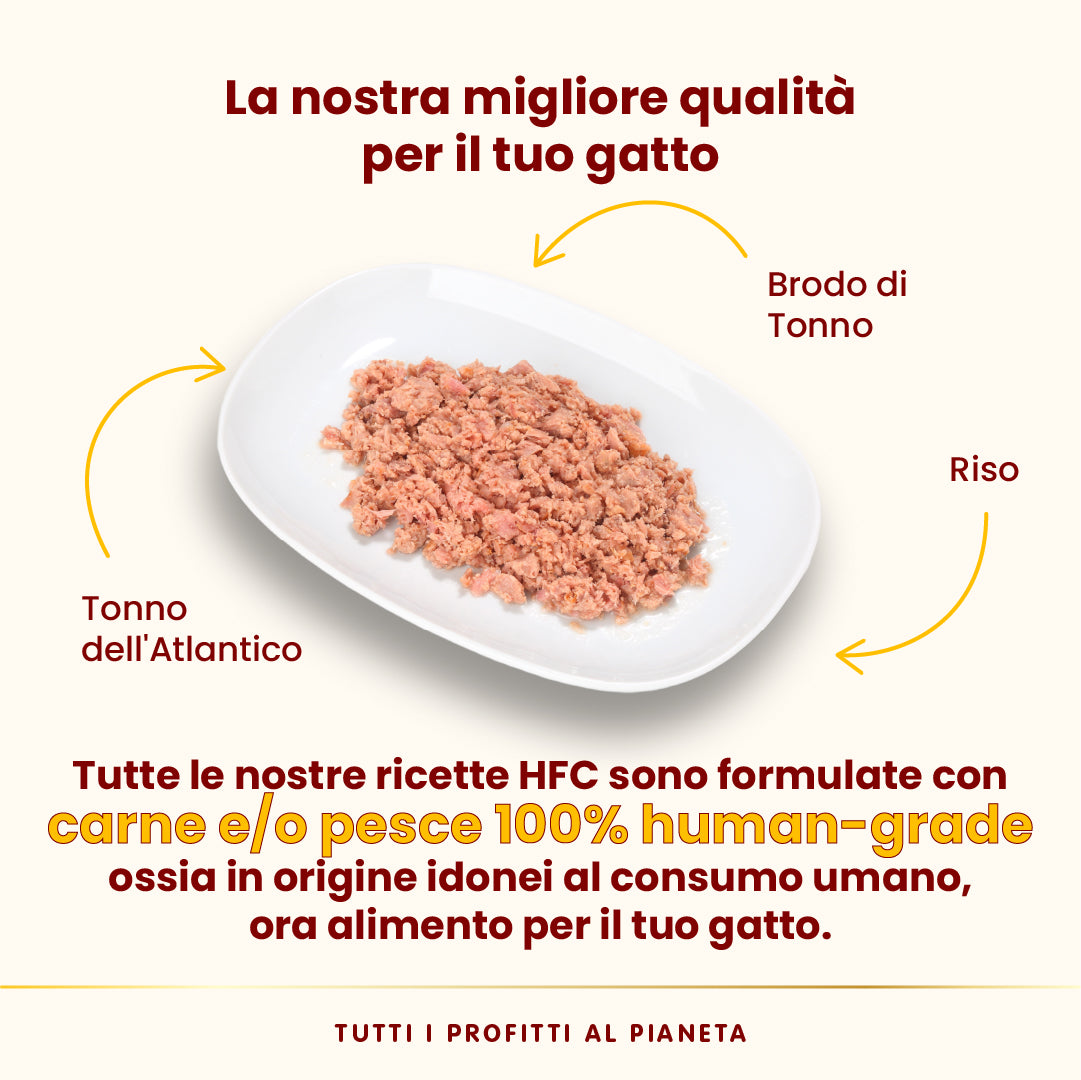 Almo Nature Highly Appetizing gatto adulto tonno 50g, alimento umido a base di tonno in piatto bianco