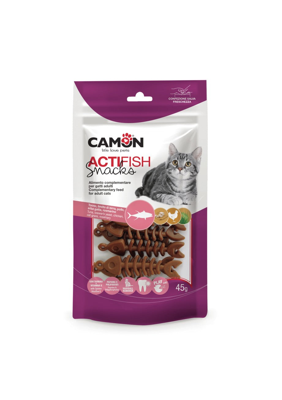 Confezione Camon Actifish Snacks tonno e pollo 45g per gatti
