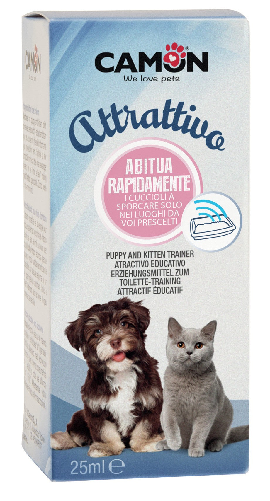 Camon Attrattivo Educativo confezione 25ml con cucciolo e gattino in evidenza, indicato per addestramento igienico domestico