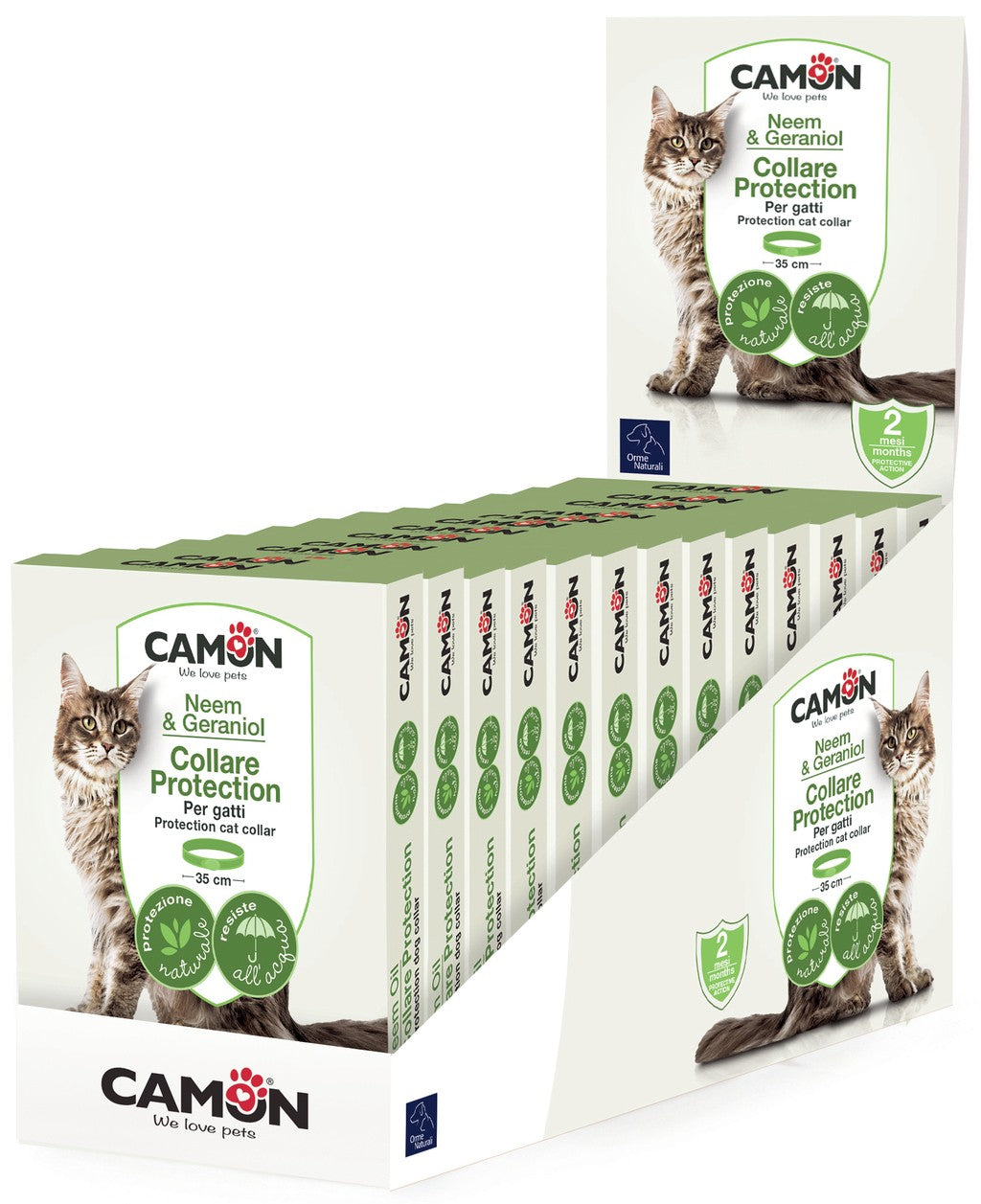 Espositore Camon collare Neem e Geraniolo per gatti, multipack con confezioni da 35cm