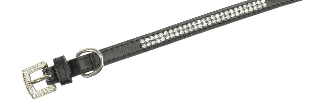 Camon Collare in Pelle con Strass 12x330 mm Nero