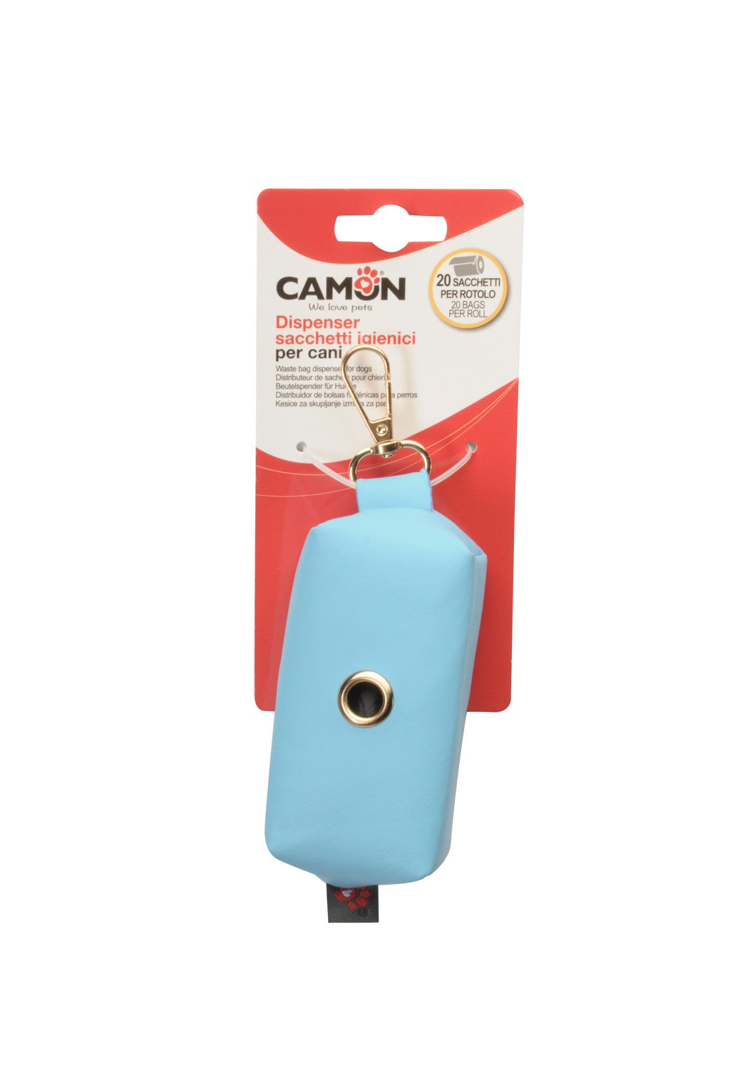 Dispenser Camon in similpelle da 9 cm con moschettone, colori assortiti per sacchetti igienici per cani e gatti