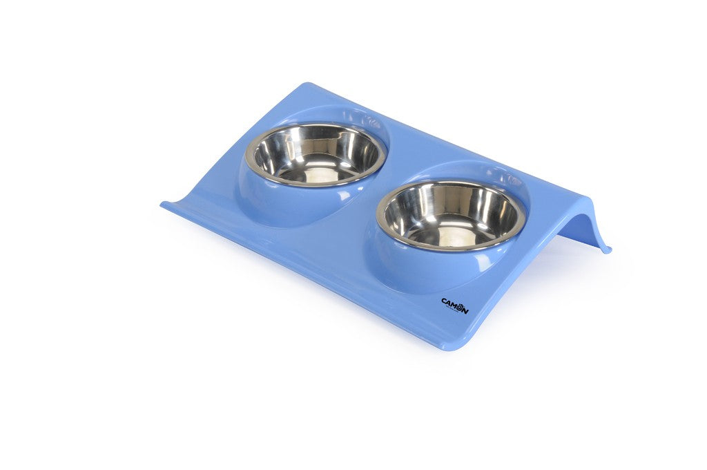 Camon Doppia Ciotola in Acciaio con Vassoio in Plastica