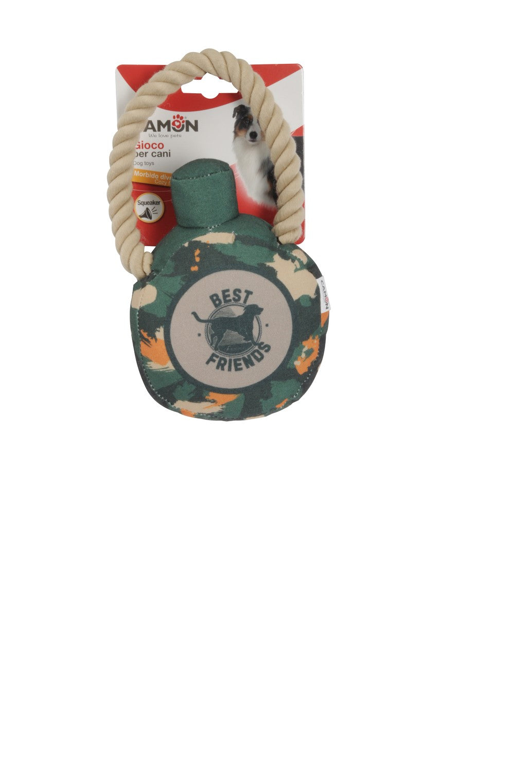 Gioco per cani Camon con squeaker e maniglia in cotone, formato assortito 15-33 cm