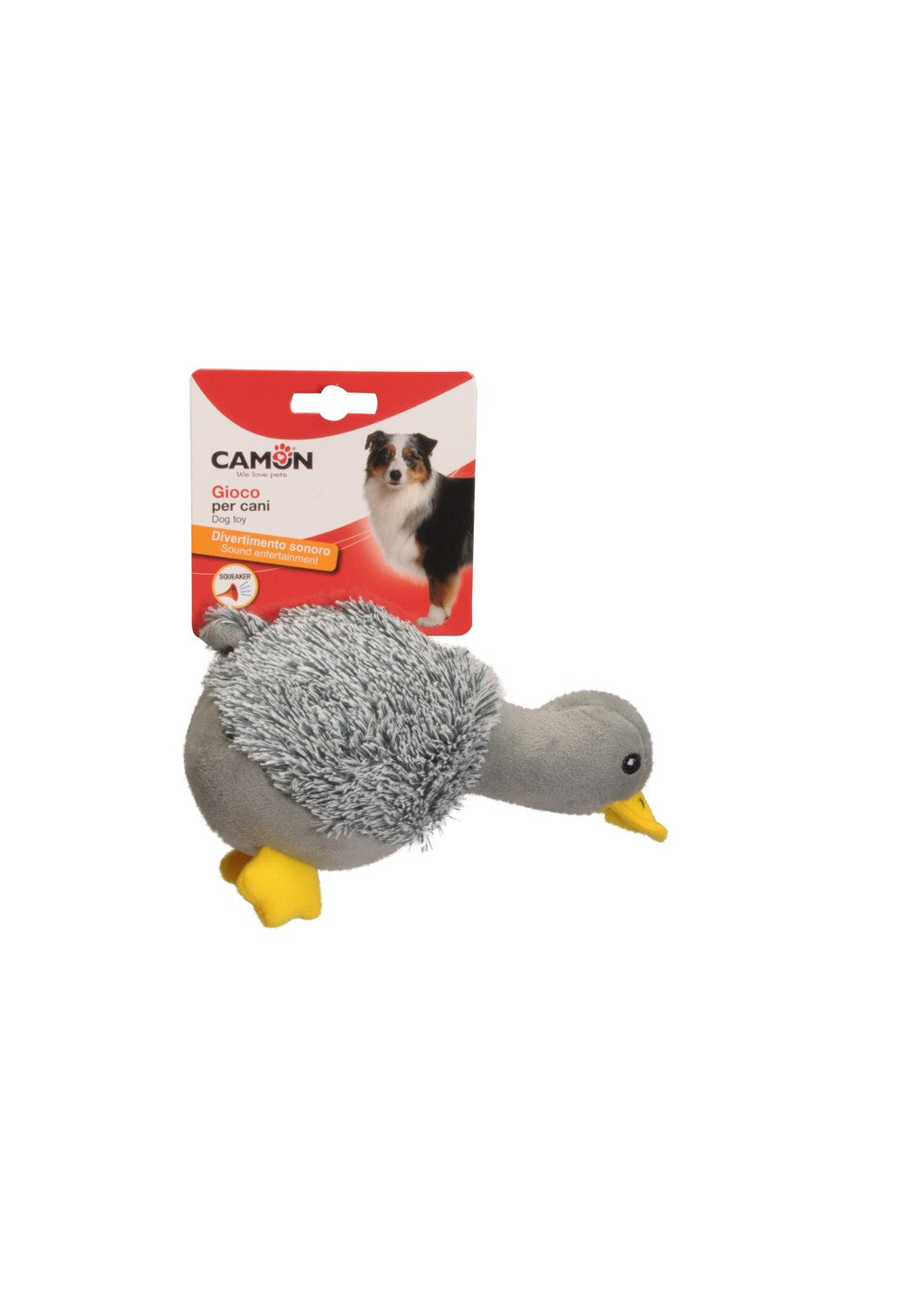 Gioco Camon per cani a forma di anatra in poliestere con squeaker 20 cm