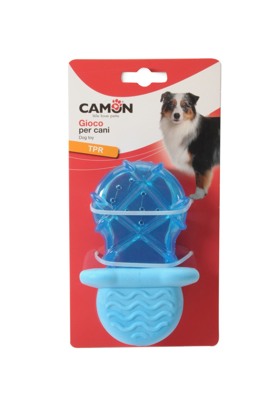 Gioco per cani Camon in TPR a forma di ciuccio 13 cm assortito rosa o azzurro