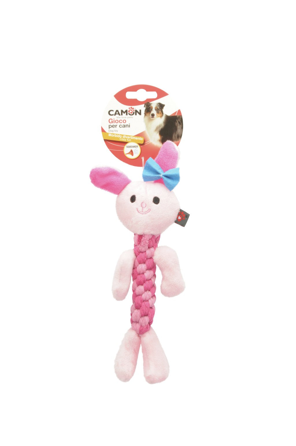 Gioco per cani Camon in corda e poliestere con squeaker 20 cm, soggetti assortiti