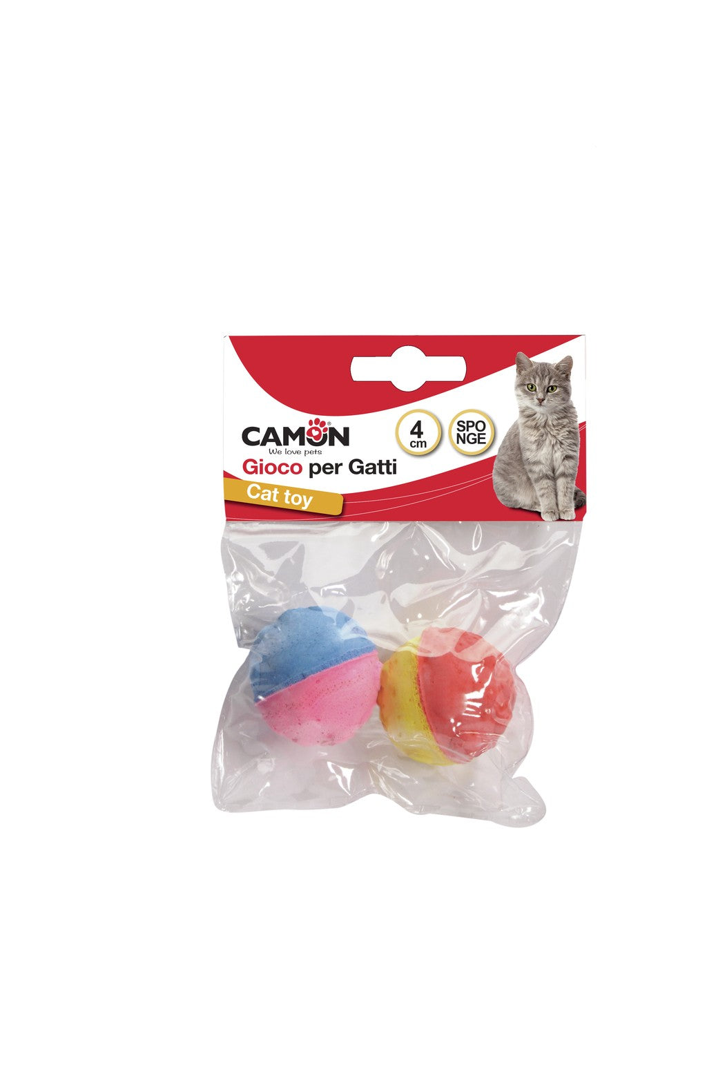 Confezione Camon con 4 palline in spugna colorate per il gioco del gatto