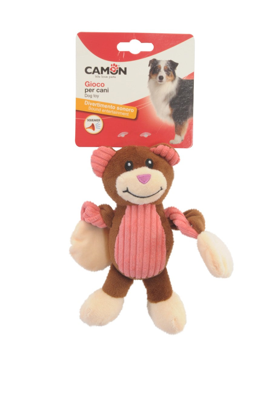 Camon gioco in peluche per cani soggetto scimmia con squeaker interno 28 cm