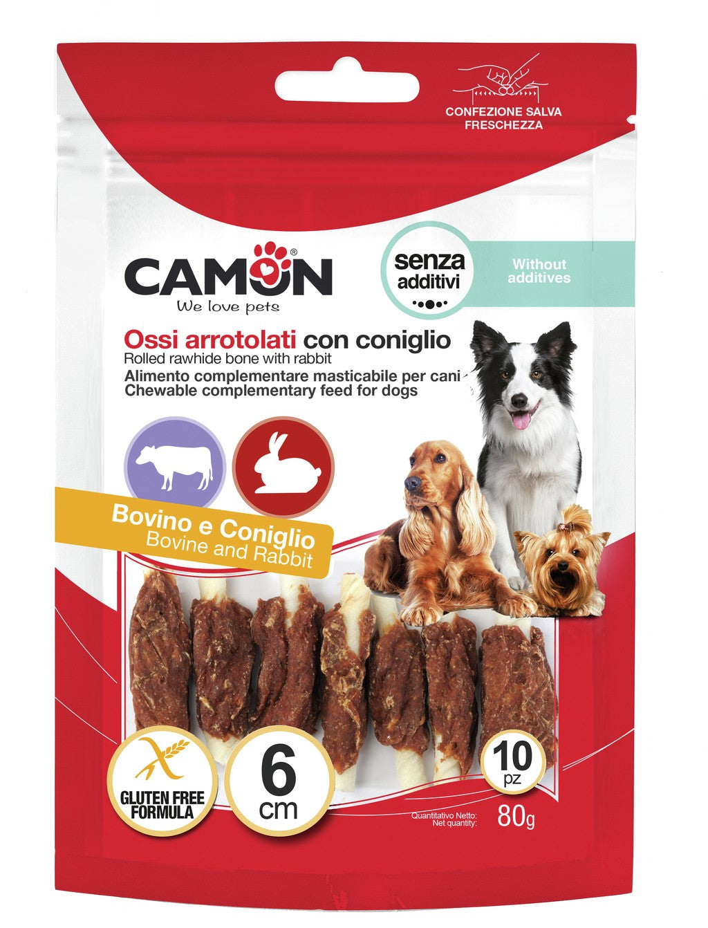 Camon Mini Rolls di Pelle Bovina con Coniglio 6cm - Snack per Cani 80g