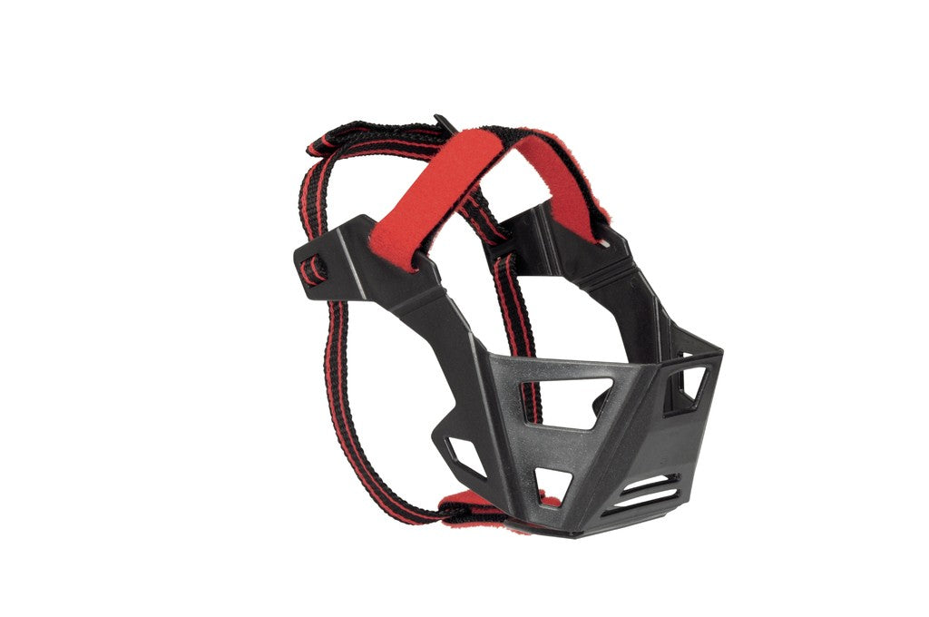 Camon museruola per Bulldog Francese e cuccioli Bulldog Inglese, regolabile in plastica nera con inserti rossi
