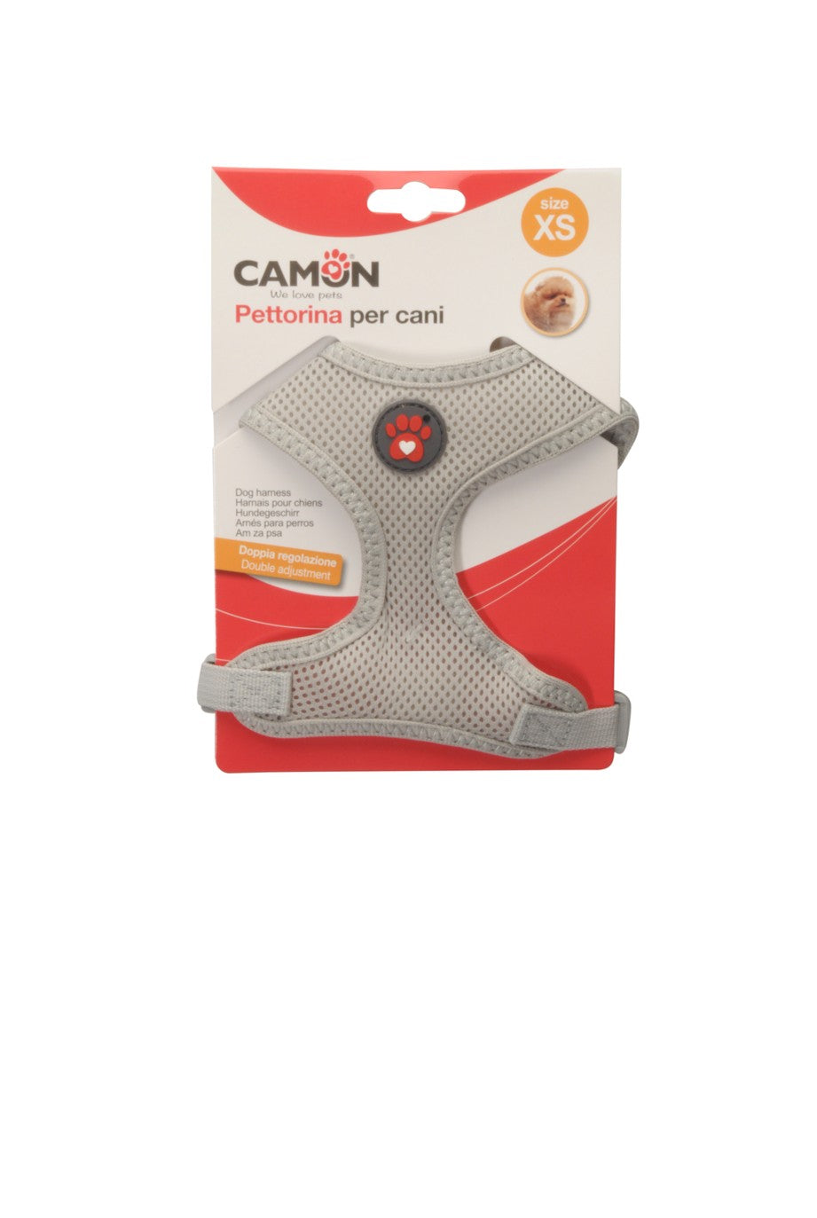 Pettorina Camon Mesh grigia taglia XS per cani piccoli con doppia regolazione