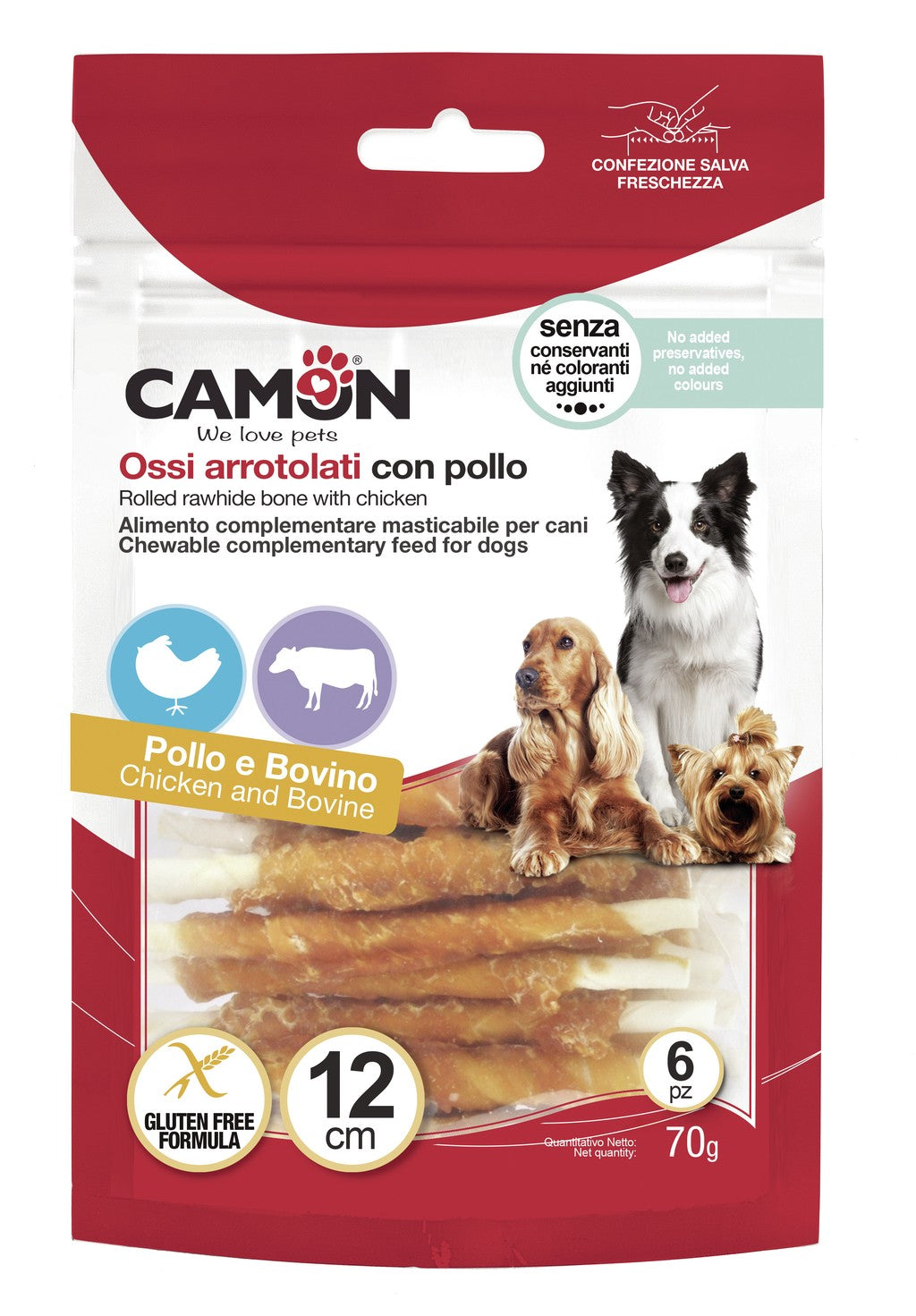 Camon Rolls di Pelle Bovina con Pollo 70g Snack per Cani