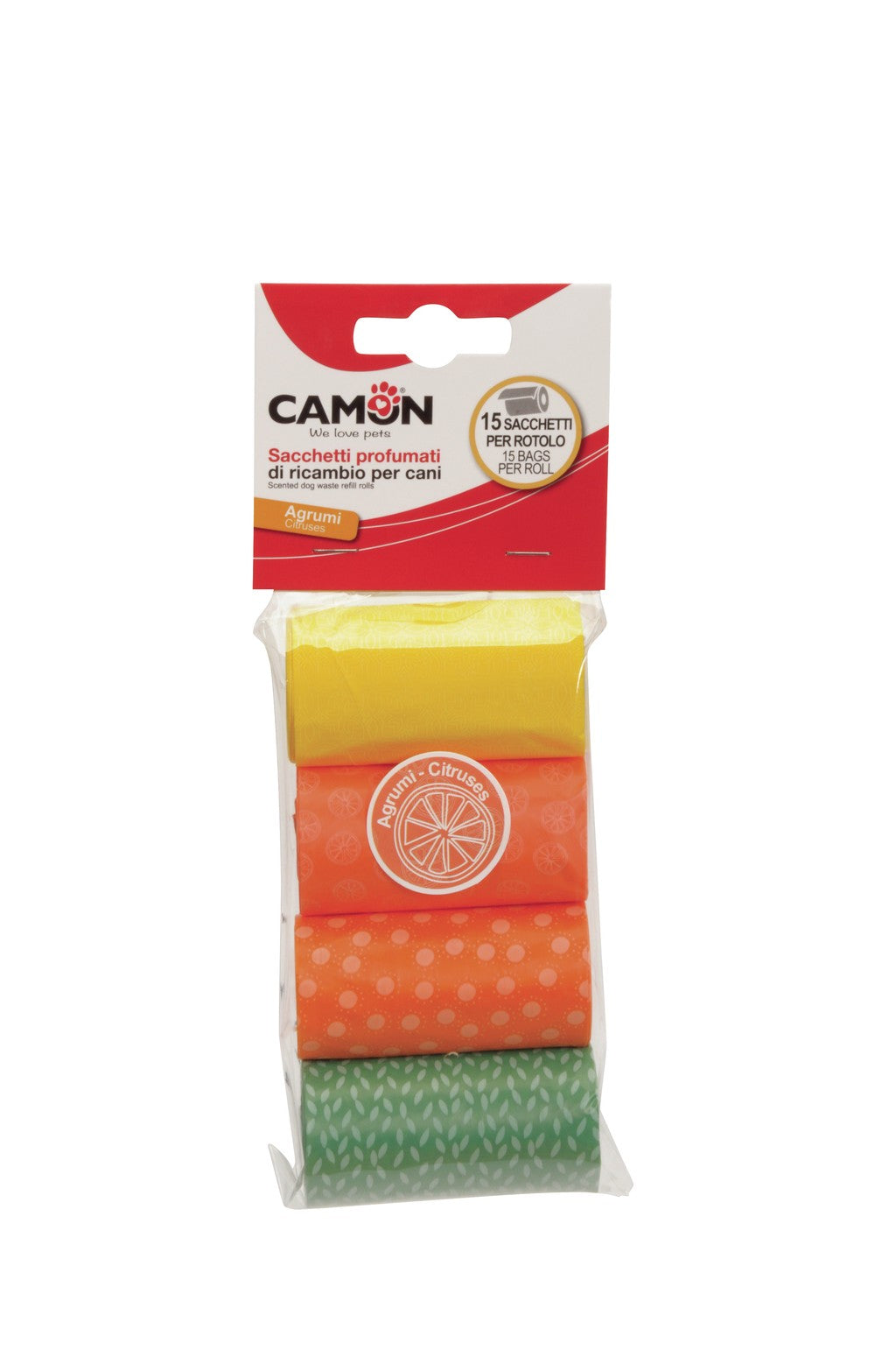 Camon Sacchetti Igienici al Profumo di Agrumi - 4 Rotoli da 15 Sacchetti