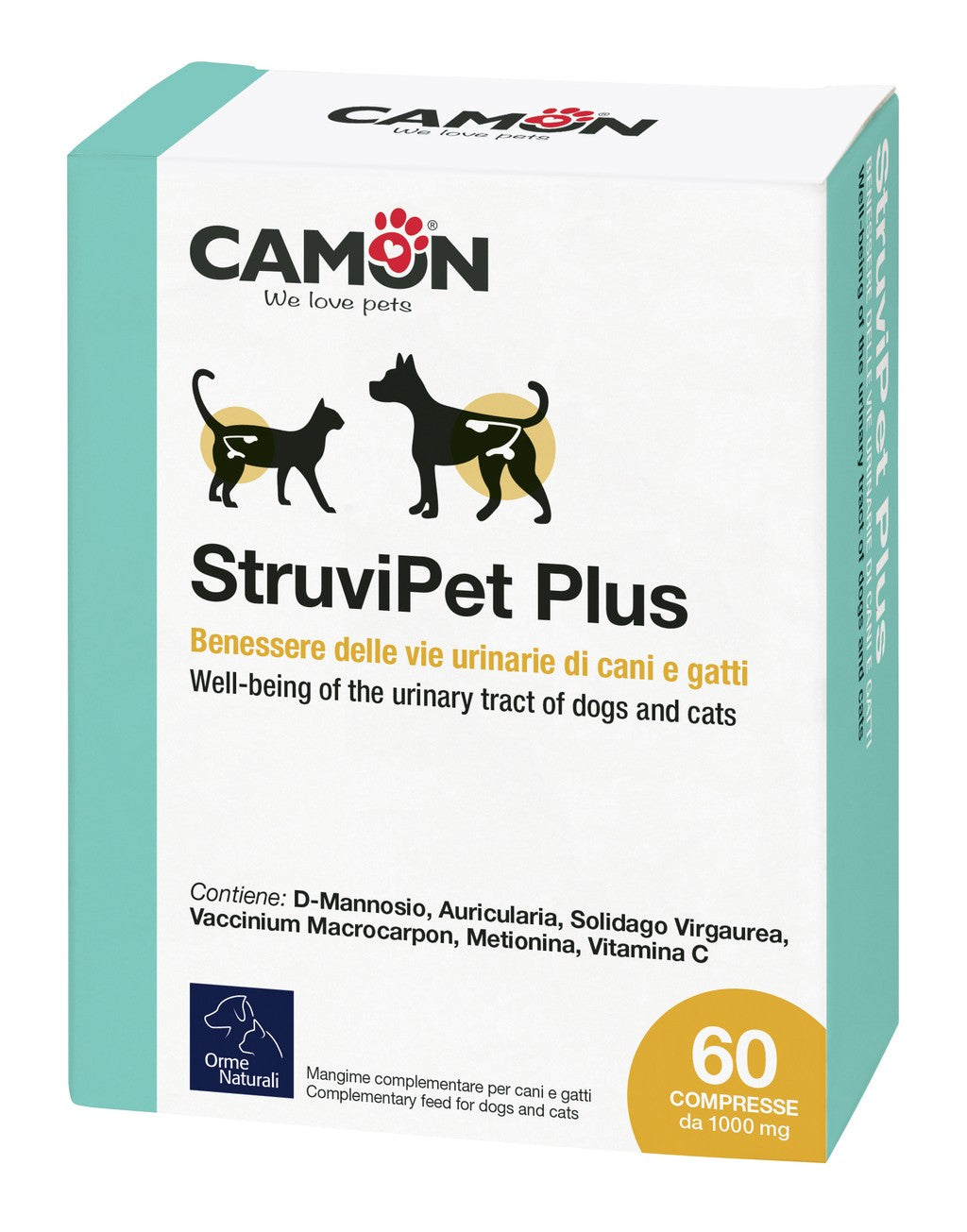 Camon StruviPet Plus 60 compresse cane e gatto per benessere vie urinarie con D-Mannosio e vitamine