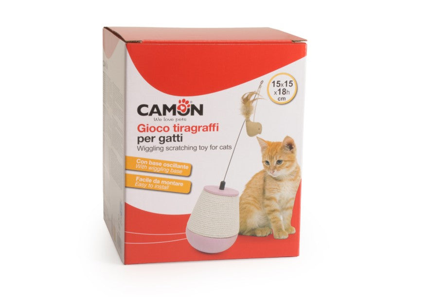 Tiragraffi Camon base oscillante con juta e piuma per gatti 15x15x18 cm