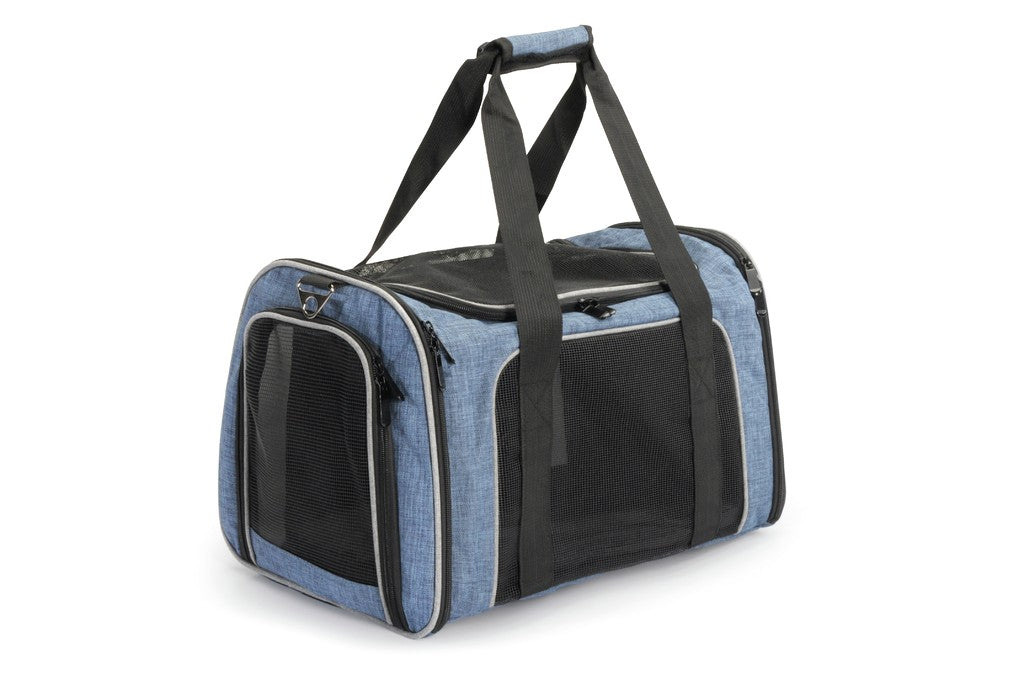 Trasportino Camon Denim 44x28x28 cm per cani e gatti di piccola taglia con tracolla e aperture multiple