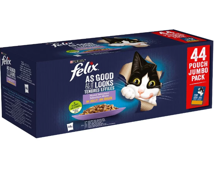 Felix Le ghiottonerie Multipack Gatto con Pollo, Manzo, Salmone e Tonno 44x85g