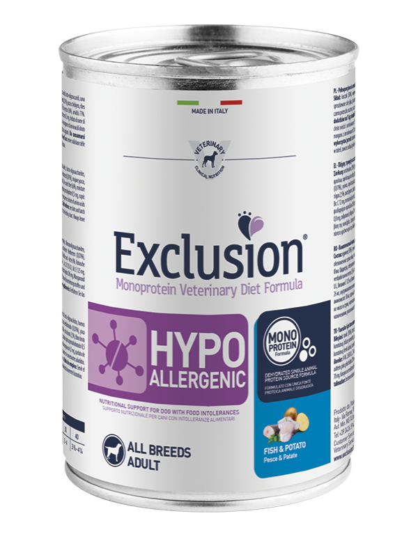 Alimento umido Exclusion Hypoallergenic Pesce E Patate 400 g per cani adulti con intolleranze alimentari