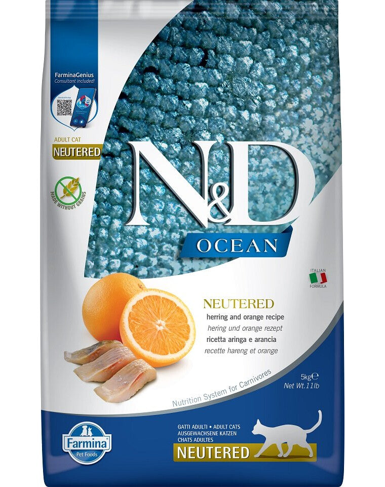 Alimento secco Farmina N&D Ocean Aringa e Arancia 5 kg per gatti adulti sterilizzati