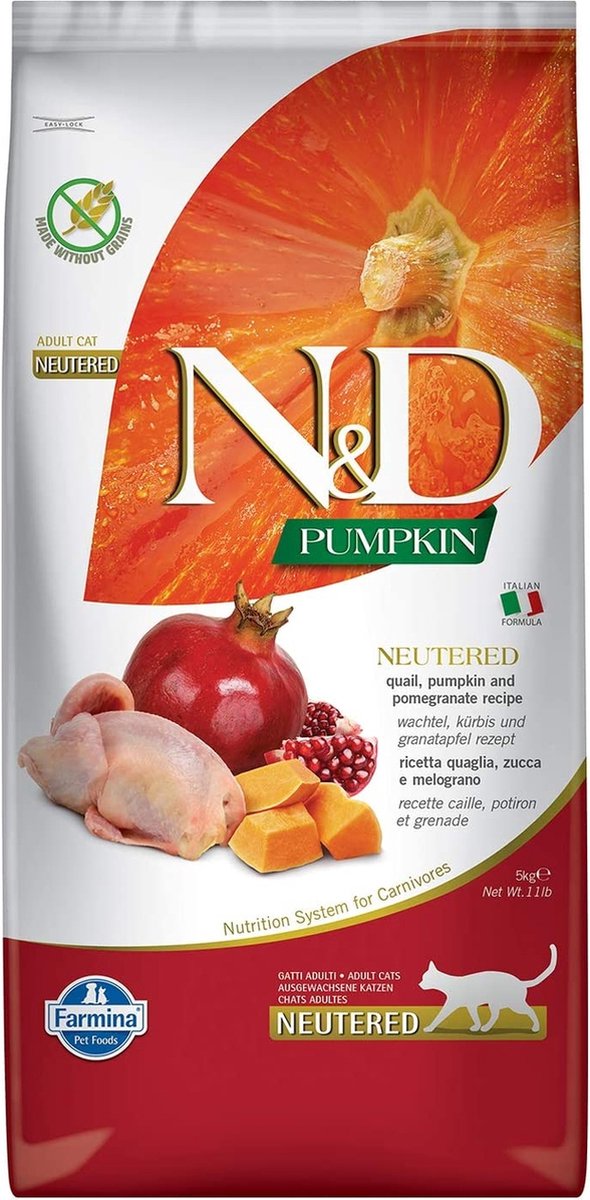 Alimento secco Farmina N&D Pumpkin Quaglia e Melograno 5 kg per gatti adulti sterilizzati