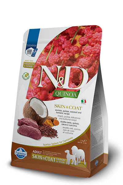 Alimento completo Farmina N&D Quinoa Skin&Coat Cervo 7 kg per cani adulti di taglia media e grande con sensibilità cutanea