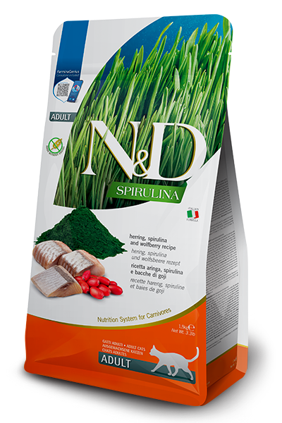 Crocchette Farmina N&D Spirulina Adult con aringa e bacche di Goji 1,5 kg per gatti adulti