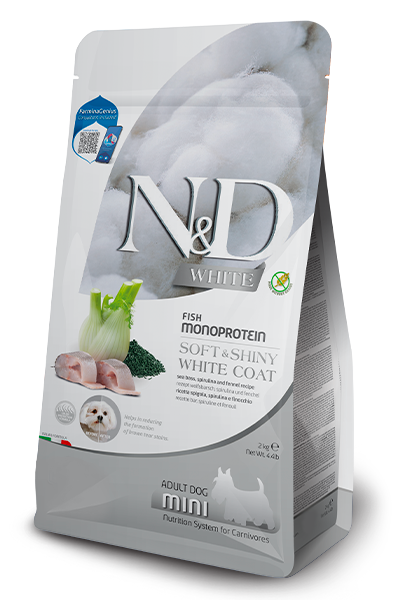 Farmina N&D White Coat Grain Free Adult Mini Spigola, Spirulina, Finocchio 2kg Monoprotein