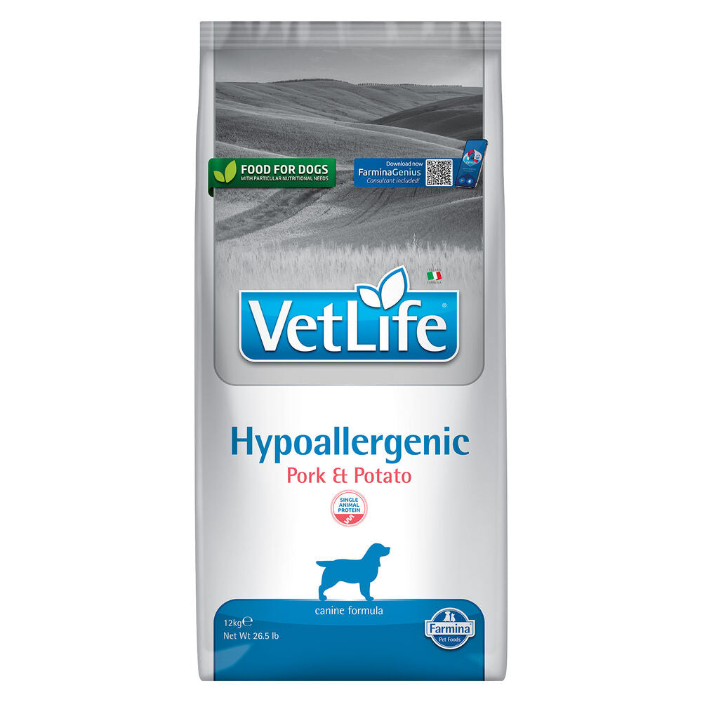 Farmina Vet Life Hypoallergenic cane 12kg con maiale e patate, alimento dietetico per intolleranze e supporto della cute