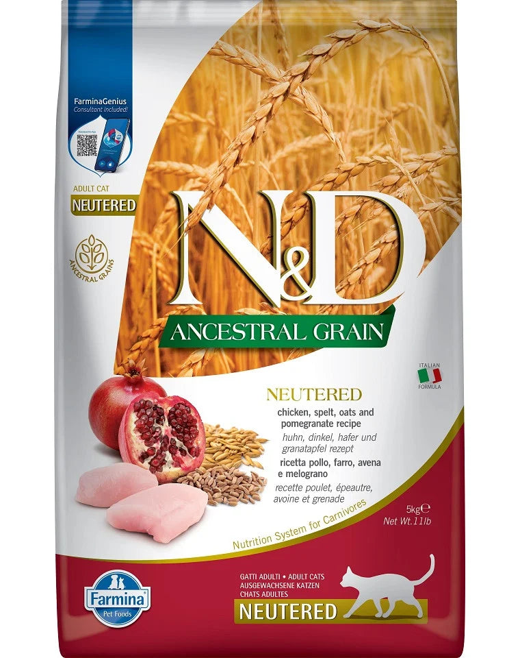 Alimento secco Farmina N&D Ancestral Pollo e Melograno 5 kg per gatti adulti sterilizzati