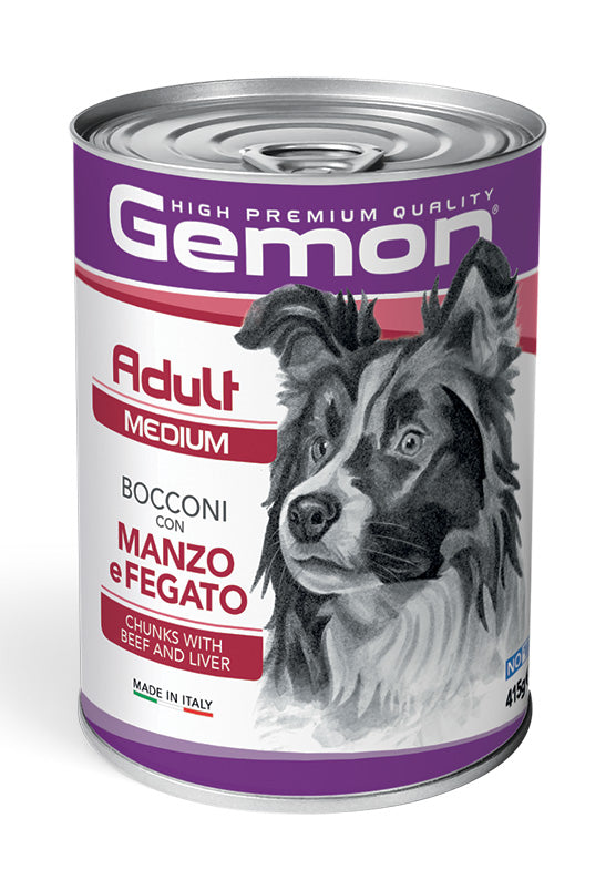Gemon Adult Medium Bocconi con Manzo e Fegato 415g Umido Cane