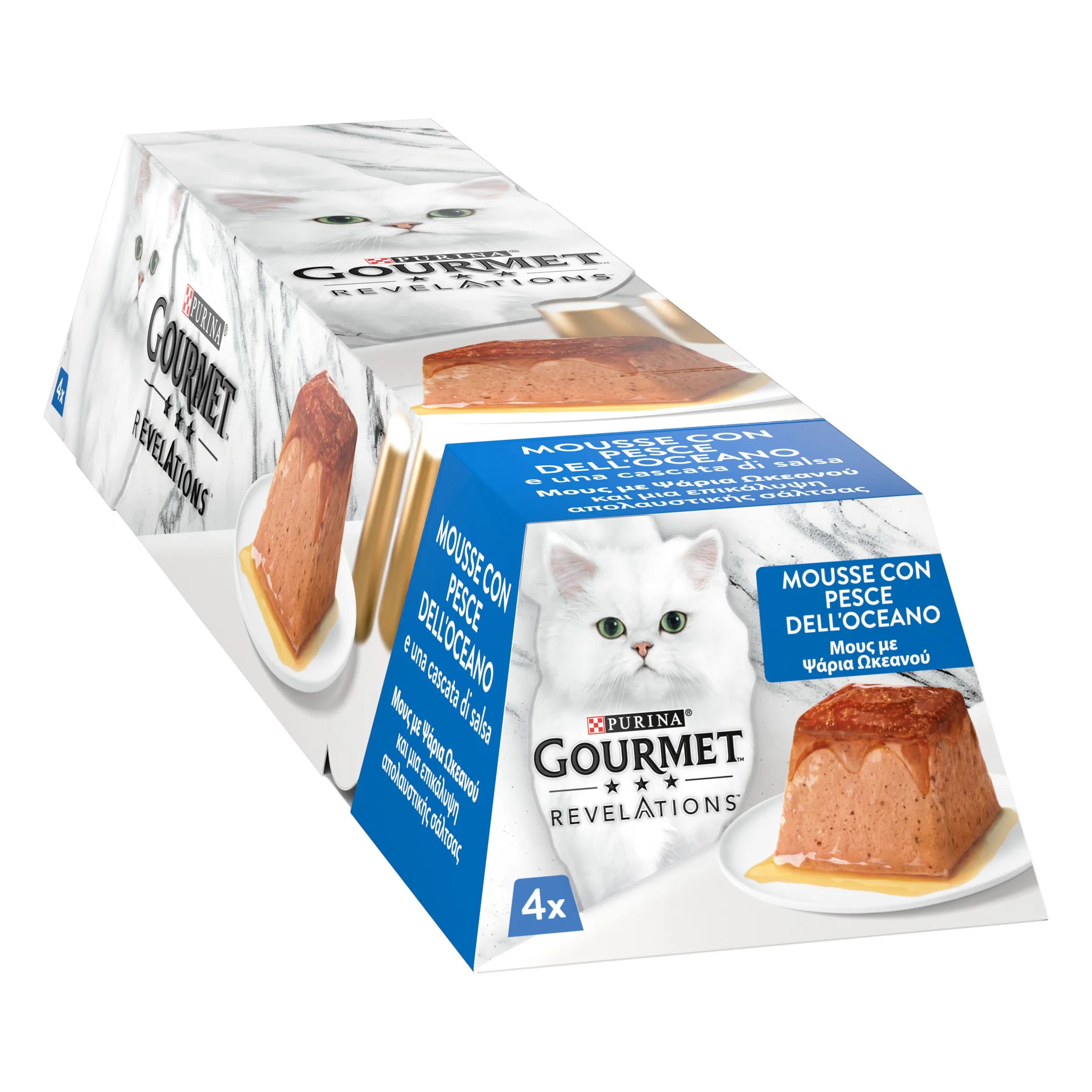 Alimento umido Gourmet Revelations Mousse Pesce dell’Oceano 4x57 g per gatti adulti