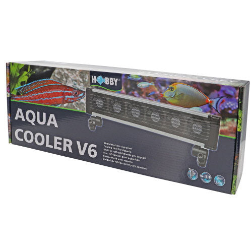 Hobby Aqua Cooler V6 confezione con immagine ventola 6 moduli e indicazione acquari oltre 300 litri